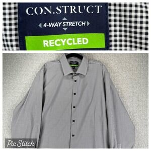 CON.STRUCT Button Up Shirt Men XXL Black White Gingham Check 4-Way Stretch